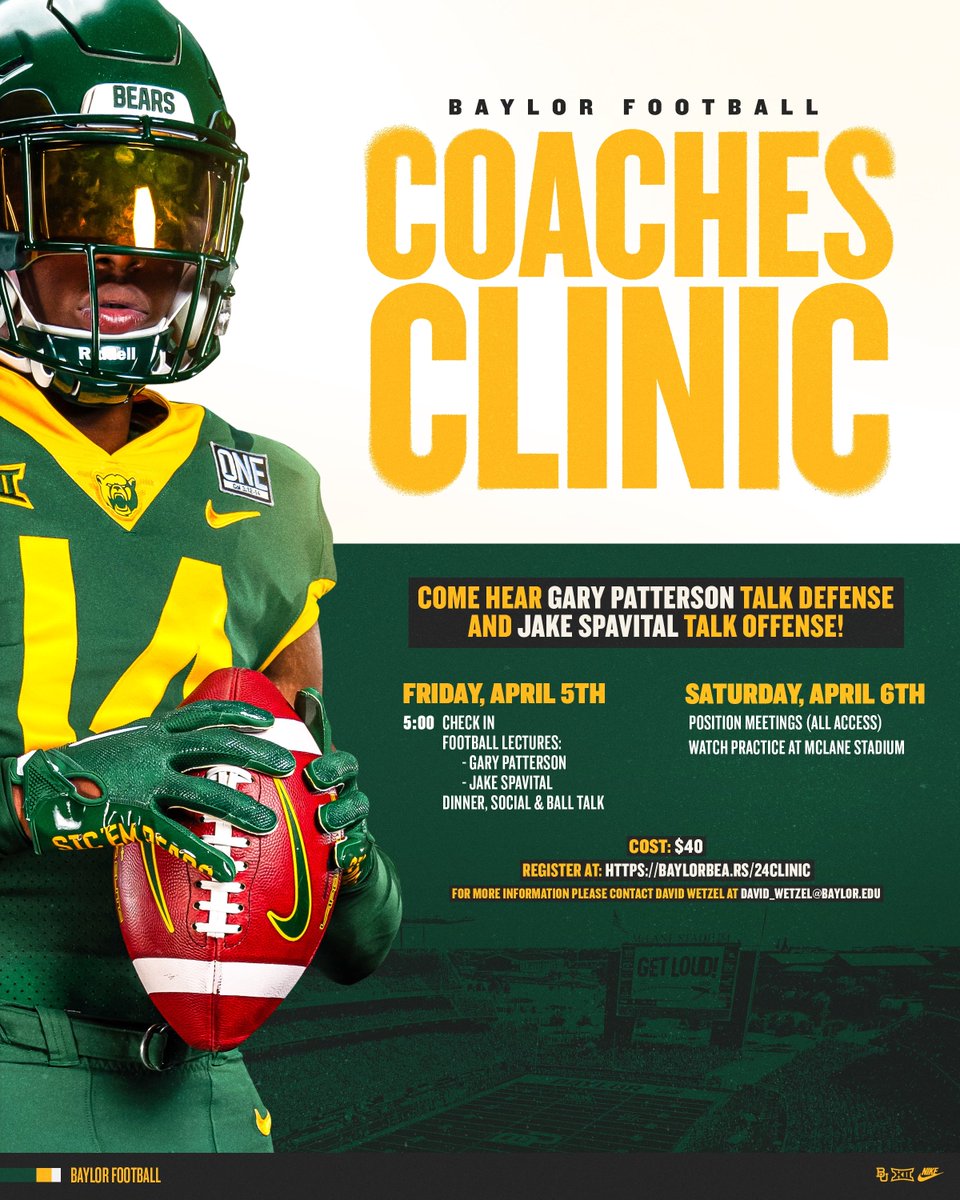 2024 Coaches Clinic 📋 Registration ➡️ baylorbea.rs/24clinic #SicEm