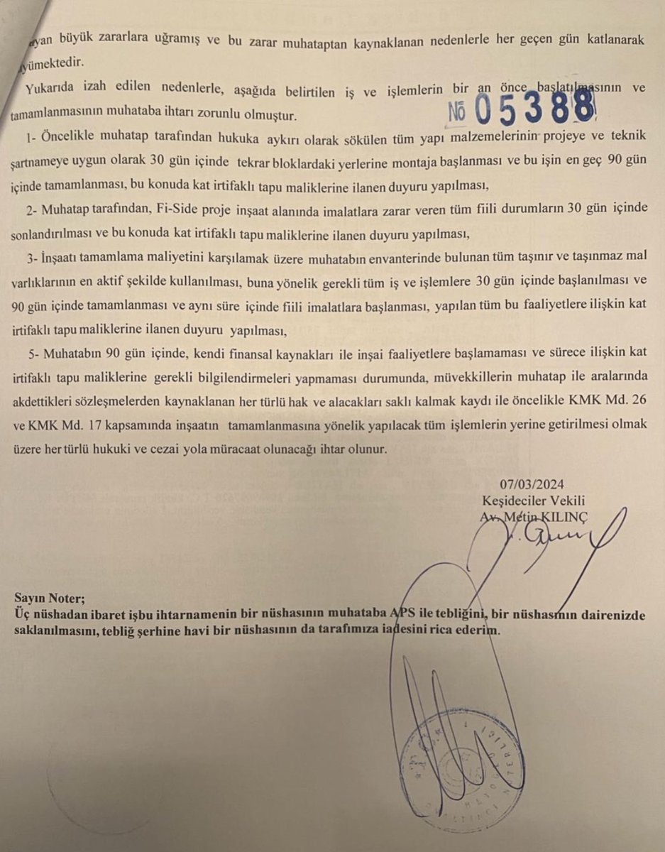FisideMalikleri's tweet photo. 📢 Duyuru;
Fi Side Kat İrtifaklı tapu sahipleri adına  Fi Yapı Şirketi’ne karşı son ihtarımızdır. https://t.co/l84k8MOBFP