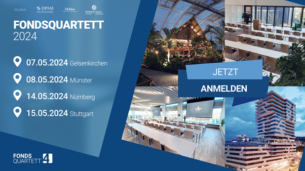 Wir würden uns freuen, Sie im Mai beim Fondsquartett in Gelsenkirchen, Münster, Nürnberg und Stuttgart zum unserem Vortrag “Risiken und Chancen in den Schwellenländern” begrüßen zu dürfen. Bei Interesse melden Sie sich bitte unter diesem Link an:fondsquartett.de