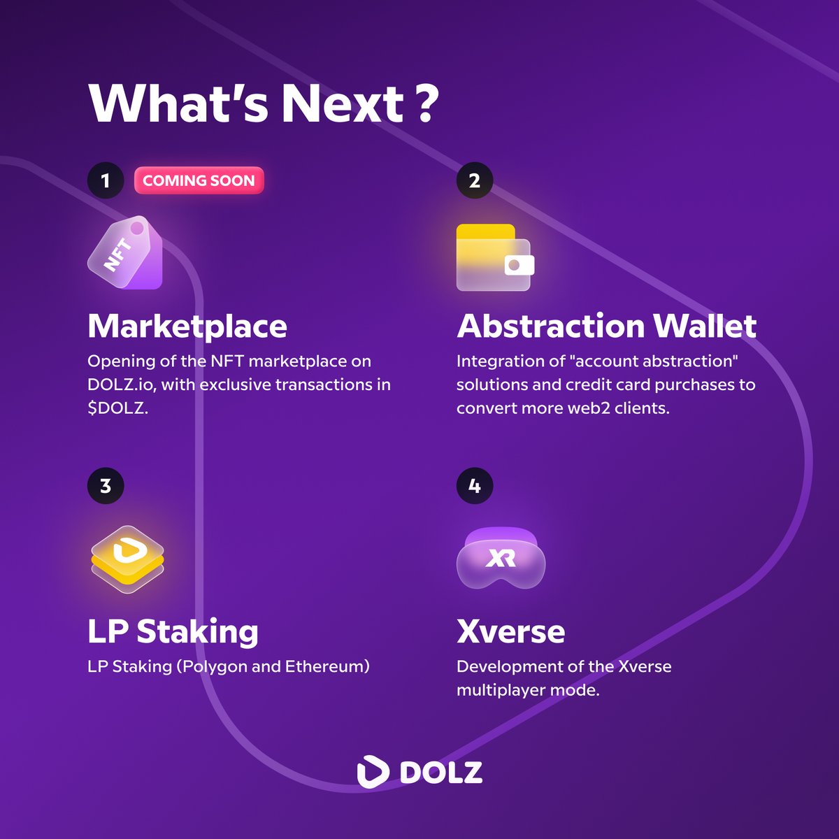 Dolz_official's tweet image. Yes, another CEX listing is planned, but...
Take a look at our upcoming major milestones. 👇

Rumor has it that the $DOLZ marketplace should arrive before the month’s end.
And you know what they say about rumors, right? 🥹