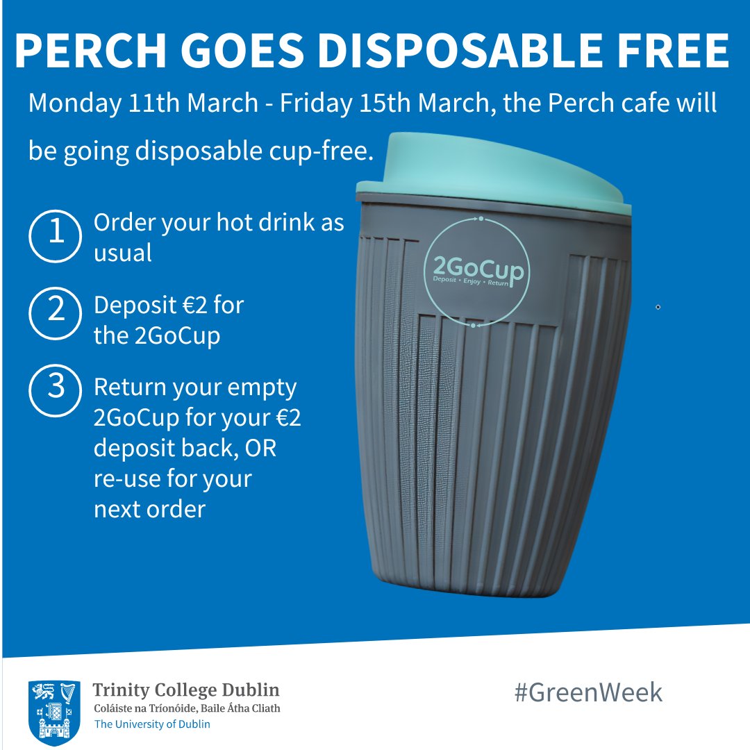 TCDbites's tweet image. Green Week 2024 is almost here! 💚🌍
We are going disposable cup FREE in the Perch all week.
#tcdbites #greenweek
(1/2)