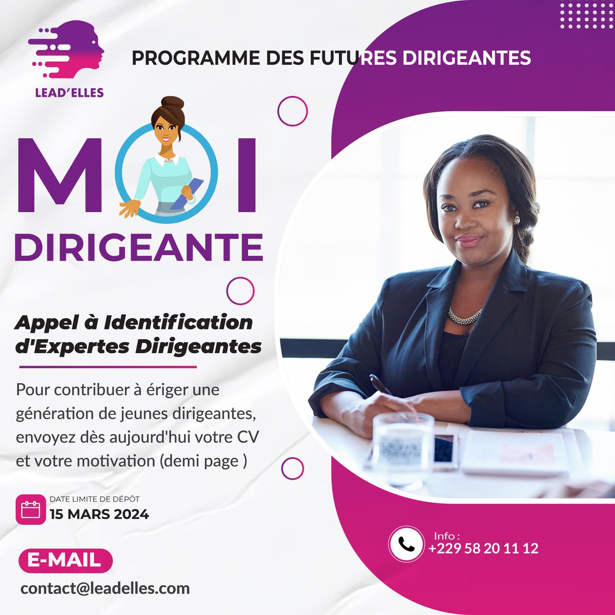 LeadElles's tweet image. 🌟 APPEL À IDENTIFICATION D'EXPERTES DIRIGEANTES 🌟

Vous êtes ou avez été une élue, une dirigeante, une femme ayant occupé des postes de responsabilité dans la vie publique, privée  ou associative ? Vous souhaitez transmettre votre expérience et votre savoir-faire à la nouvelle