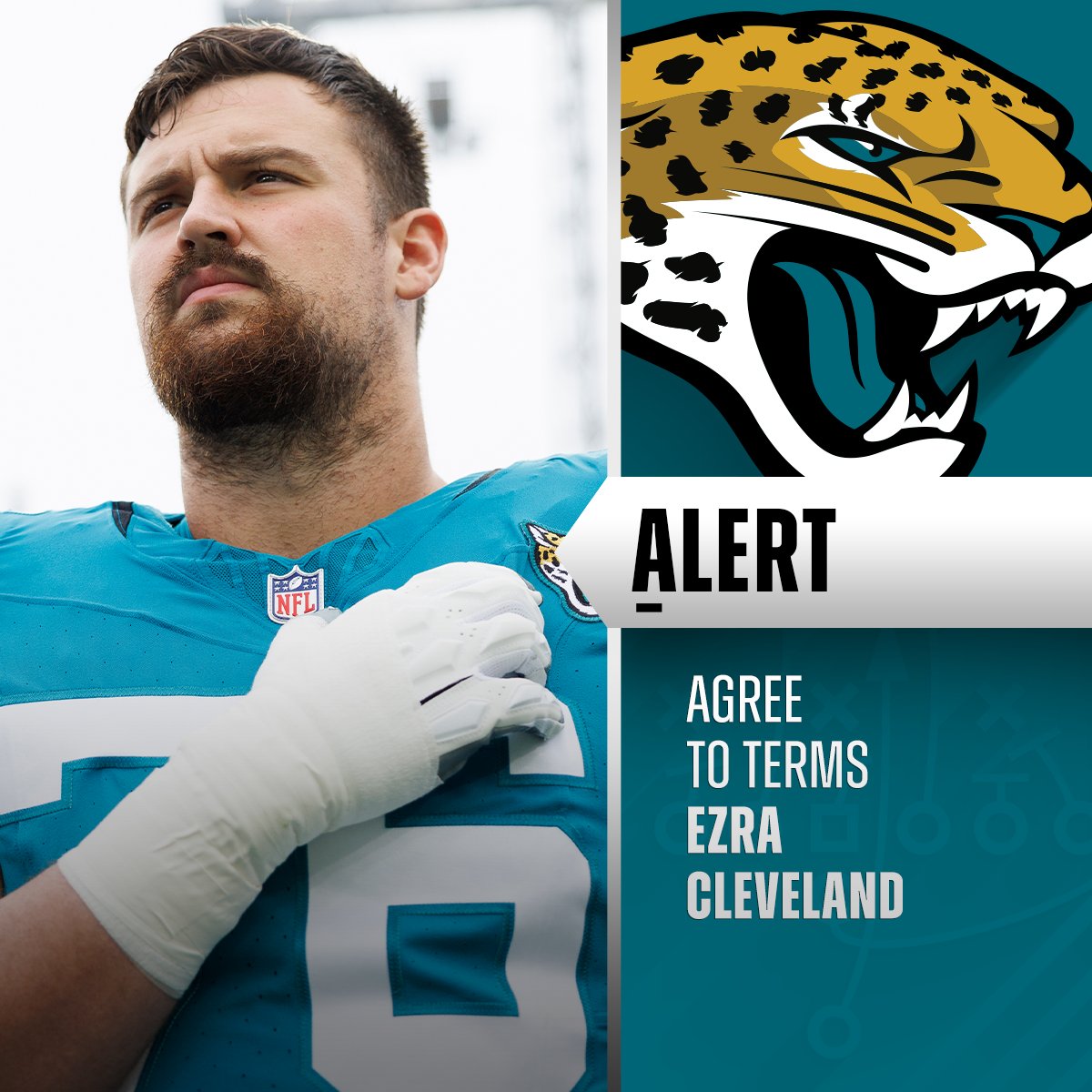 NFL (@nfl) on Twitter photo Jaguars G Ezra Cleveland has agreed to terms on a new 3-year deal worth $28.5M, with $14.5M guaranteed. (via <a href="/RapSheet/">Ian Rapoport</a>) Jaguars G Ezra Cleveland has agreed to terms on a new 3-year deal worth $28.5M, with $14.5M guaranteed. (via <a href="/RapSheet/">Ian Rapoport</a>)