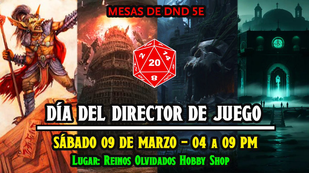 Celebramos el día del Director de juego Sab. 09 de 4 a 9 pm Mesas.  📍  Lugar: Reinos Olvidados Hobby Shop, calle José Alvarez Calderon 121, Torres de Limatambo, San Borja.

Vacantes limitadas❗

Inscripción: forms.gle/5vJQtS6pgerHKt…