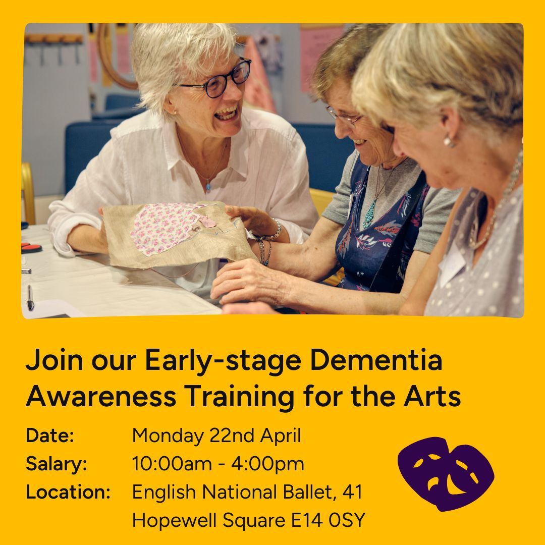Join our next training day! It'll be an interactive, in-person session at the @ENBallet on Monday 22nd April. Find out more and book online by visiting our website and heading to our training page:📷 artsfordementia.org/training/ #dementiatraining