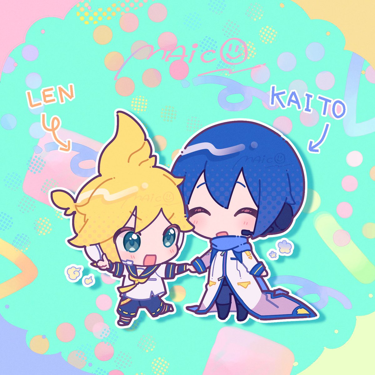 鏡音レン ,カイト(ボーカロイド) 「なかよしLEN&KAITO 」|MAiCO🥕▶Pa!5_0425のイラスト