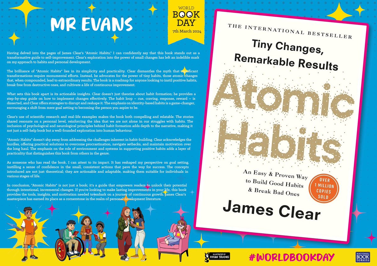 My book review for #WorldBookDay2024 is Atomic Habits by James Clear <a href="/BHHSEnglish/">BCAEnglish (Bishop Hedley Campus)</a>