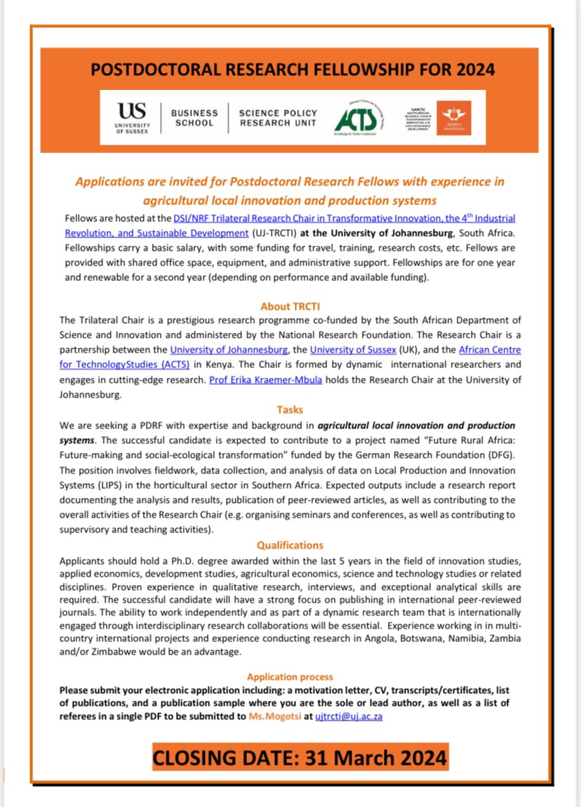 UJ_TRCTI's tweet photo. The deadline has been extended to 31st March 2024! https://t.co/BvcFFu3Gdp