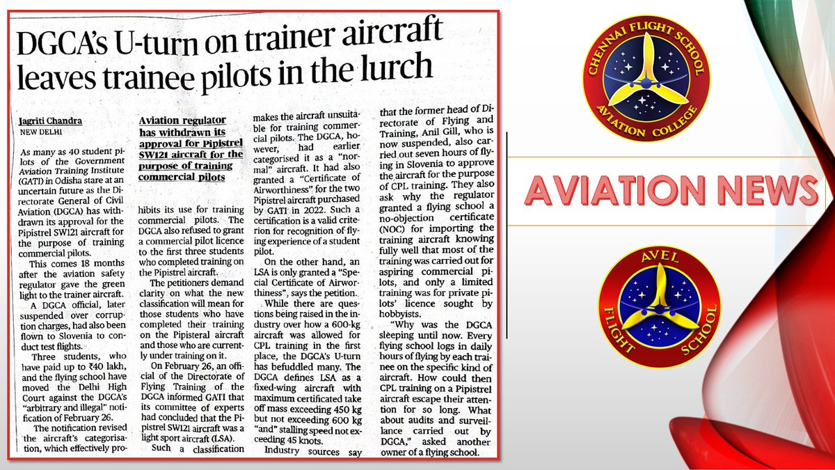 #DGCAUturn: The Directorate General of Civil Aviation's sudden withdrawal of approval for the Pipistrel SW121 aircraft has left 40 student pilots at the Government Aviation Training Institute in Odisha uncertain about their future.