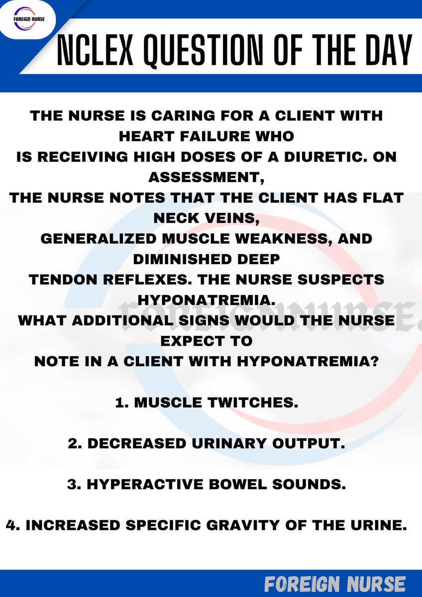 NCLEX QUESTION OF THE DAY LET'S SEE YOUR ANSWER IN THE COMMENT SECTION THE CORRECT ANSWER WILL BE POSTED LATER #nclex #nclexrn #nclexreview #nclexquestion #nclexprep