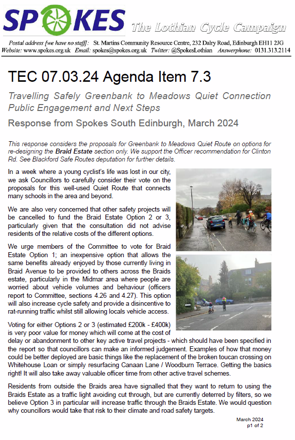 SpokesLothian's tweet photo. @Edinburgh_CC @CyclingEdin @CllrScottArthur @KatrinaFaccenda @DAstonSNP @FinlayMcF @julebandel @SanneDD @kevin_lang @CouncillorCowdy @harts_cyclery @edi_dot_bike @SW20Ed @SpokesPorty @best_edinburgh @InfraSisters @EdCriticalMass @ibikeEdinburgh @johnrobson87 @Cyclesouthedin @POPScotland @KayleighFONeill #Edinwebcast

#BraidEstate: cllrs to decide to
retain the low traffic area (option 1)
or scrap (option 3) 
->https://t.co/OcFK5H2mCp

Spokes @Cyclesouthedin deputn-->https://t.co/8h6d950erl

@blackfordsafer1 verbal deputn
Option 3 puts🚙ahead of child safety walking to school https://t.co/JoSsT5a2jy