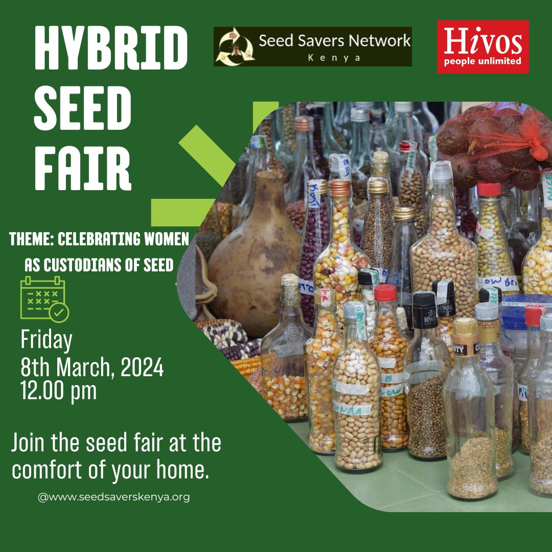 Seedsavers_KE's tweet photo. #internationalwomenday2024 in preserving our precious seeds for generations to come.
Seed Savers Network, Kenya Hivos East Africa
See you at the Seed Fair!
#seedfair #WomenInSeed https://t.co/8Hl8JwbwBN