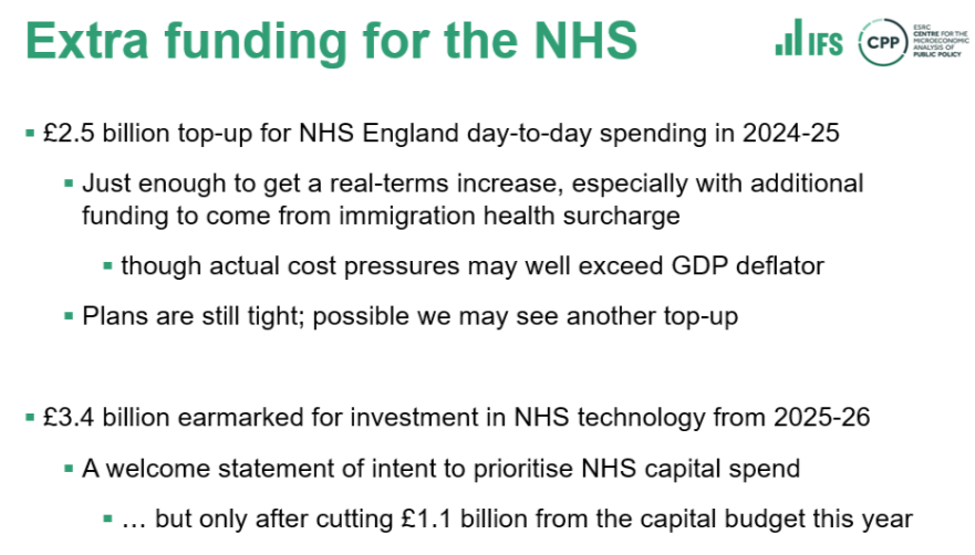 As @beeboileau has just set out at the @TheIFS budget event, this is our view on the NHS spending announcements yesterday: