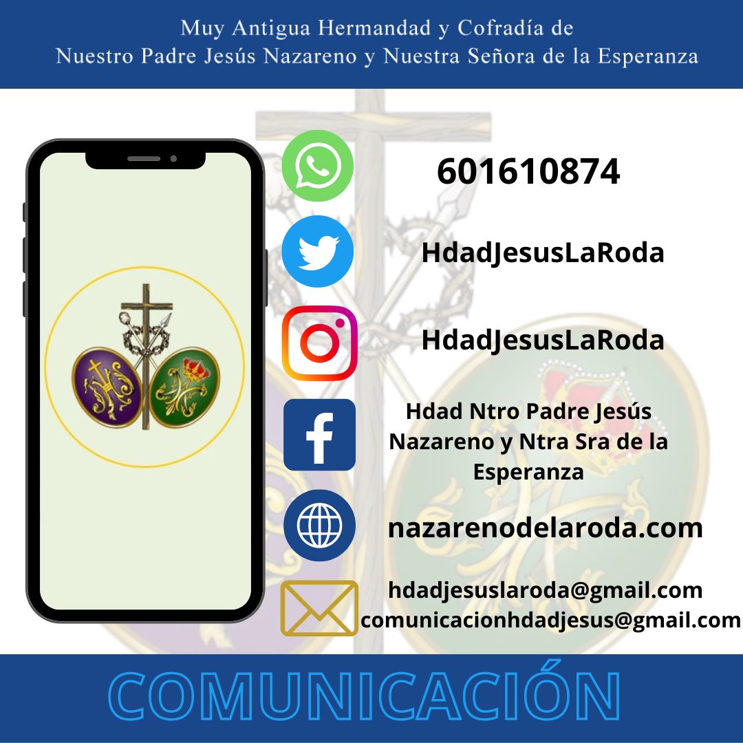 Recordamos todos los medios de comunicación de la Hermandad. Además también podrás contactar a través de cualquier miembro de Junta de Gobierno