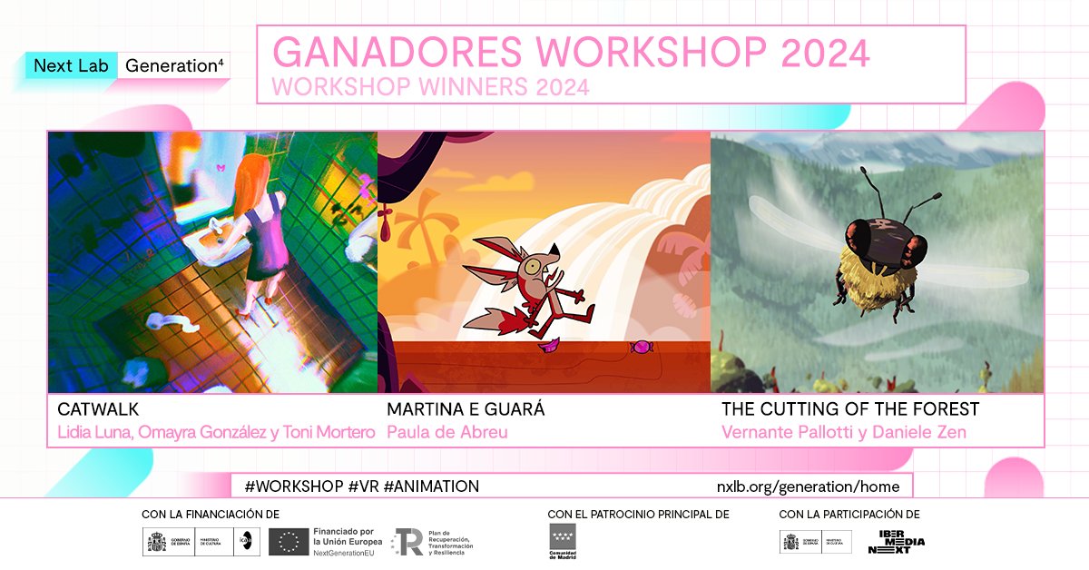 📣Ganadores de @NXLBhub 2024 🏅Catwalk ✏️@poetaprecaria 🎨@Omayra_GP 💻@tonimortero 🏅Martina e Guará. Paula de Abreu, Sergi Miranda 🏅The Cutting of the Forest . Vernante Pallotti, Daniele Zen, Elisa Maggioni) 👉spainaudiovisualhub.mineco.gob.es/es/actualidad/… #animacion #videojuegos #NXLBGeneration