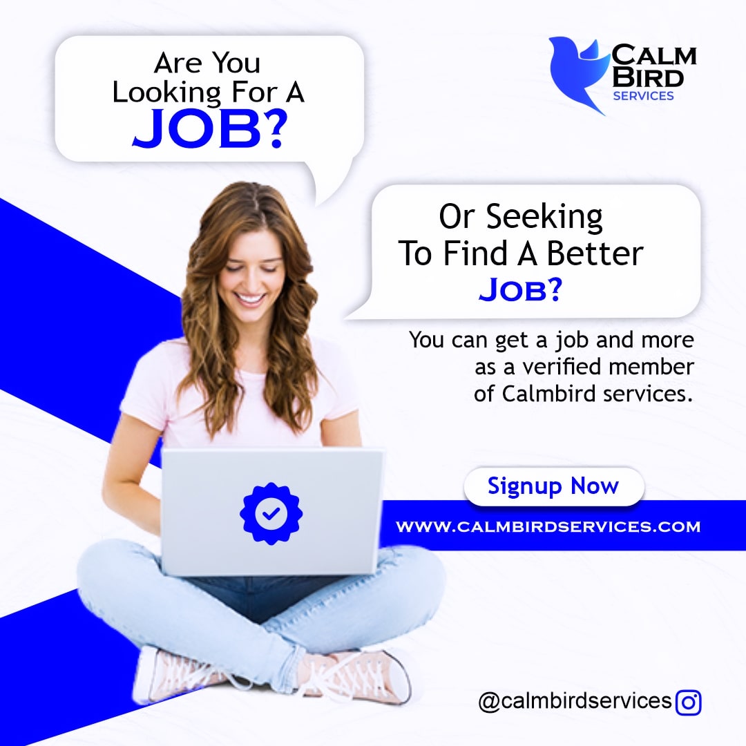 calmbirdltd's tweet photo. You can get a job and more as a verified member of calmbird services.
Log in to our website:

https://t.co/fjzdw9vQcj https://t.co/fFzR5Y1J0z