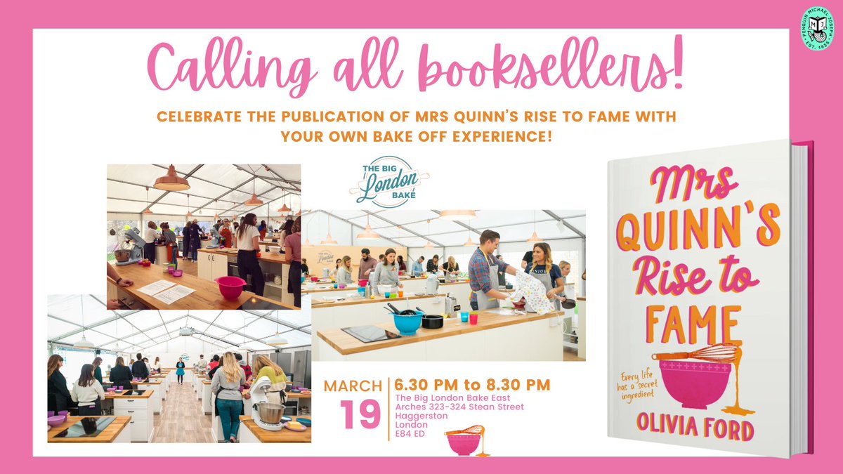 Ever wanted to know how you’d fare on The Great British Bake Off? Well now you’ll know! To celebrate the upcoming publication of 'Mrs Quinn's Rise to Fame' we have 5 spaces for Waterstones Booksellers at The Big London Bake East.
