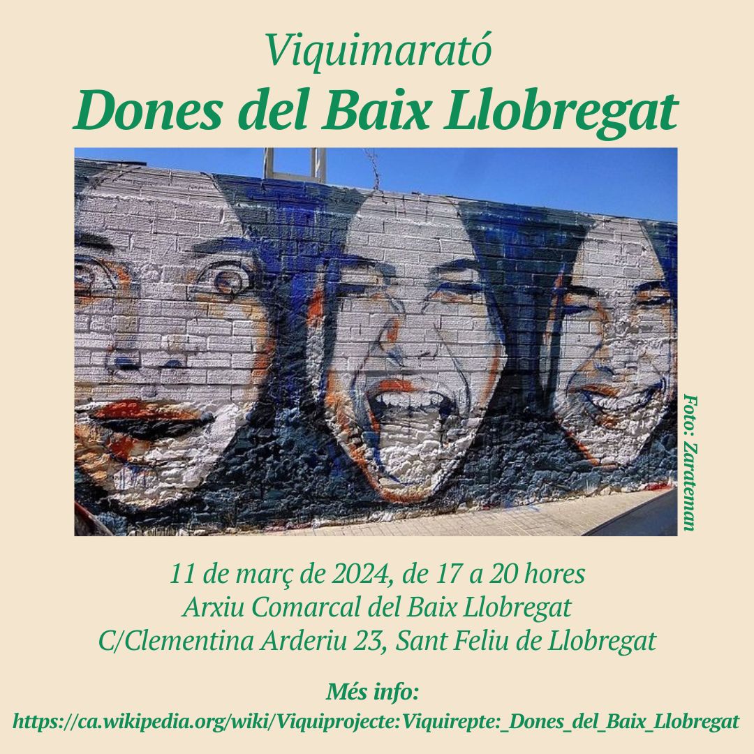 👉Atenció a aquesta proposta que ens arriba de la mà del grup de Viquidones UPF <a href="/ViquidonesUPF/">Viquidones UPF</a>, Amical Wikimedia, <a href="/AmicalWikimedia/">Amical Wikimedia</a> i l'Arxiu Comarcal del Baix Llobregat, @acbaixllobregat.