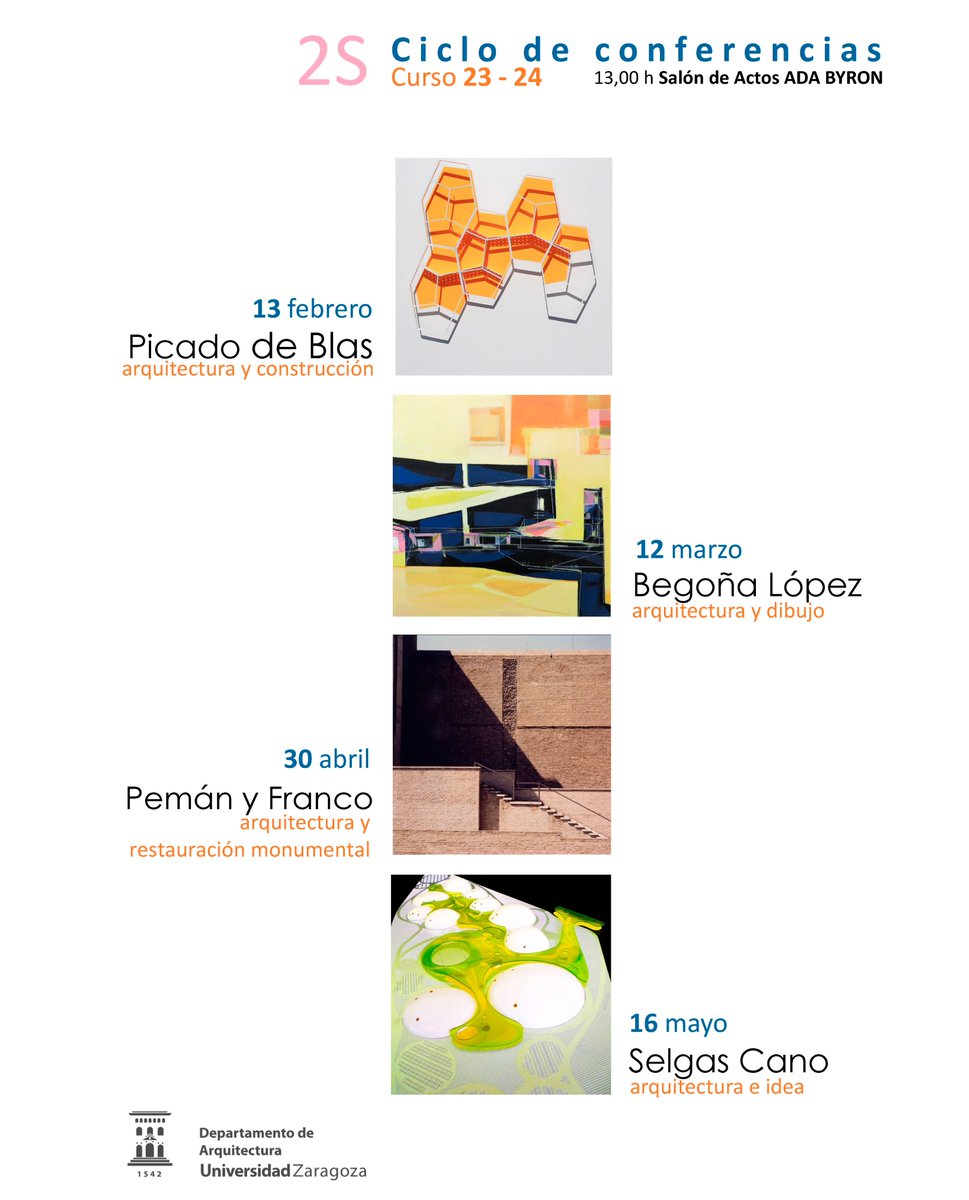 Compartimos el cartel del Ciclo de Conferencias de este Segundo Semestre, con cuatro estudios de larga trayectoria y comprometida vinculación universitaria: Picado de Blas, Begoña López, Pemán y Franco, y Selgas y Cano