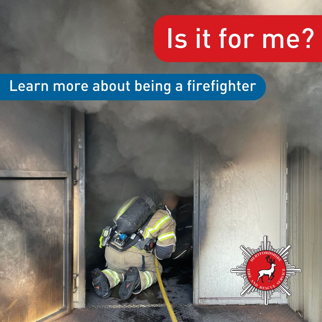 Considering becoming a firefighter but want to learn more? Join us at one of our upcoming Is it for me? events: 🗓️ Monday 11 March, Welwyn Garden City: eventbrite.com/e/is-it-for-me… 🗓️ Tuesday 26 March, Stevenage: eventbrite.com/e/is-it-for-me…