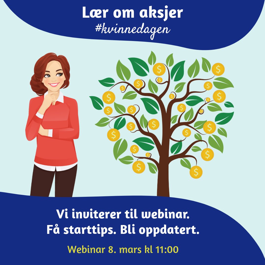 I anledning #kvinnedagen bidrar vi til kunnskapsløft om #aksjer og #fond. Vi inviterer til webinar fredag kl 11:00. Selvsagt åpent for alle å delta! Still spørsmål underveis og de besvares til slutt. <a href="/KrisSkaug/">Kristin Skaug 🏛</a> 
aksjenorge.no/arrangementer/…