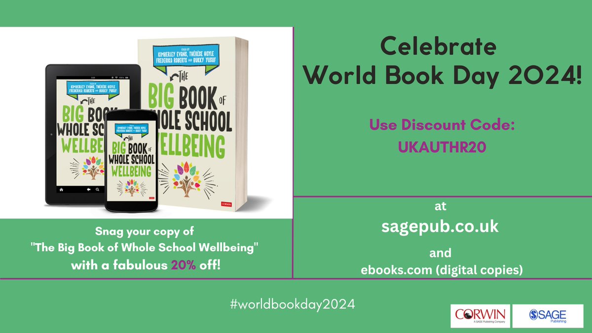 Get your hands on #BigBookWellbeing this #WorldBookDay - with an incredible 20% off! :)

Editors <a href="/nourishworkplce/">Nourish the Workplace - Kimberley Evans</a> <a href="/theresehoyle/">Therese Hoyle</a> @frederika_r <a href="/rondelle10_b/">B Yusuf FCCT👩🏾‍🔬 FRSA | Whole School Wellbeing</a> 
Foreword <a href="/andrew_cowley23/">Andrew Cowley</a>
Chapters <a href="/SueRoffey/">Dr Sue Roffey</a> <a href="/AnitaKateG/">Anita Kate Garai/Being With Our Feelings</a> <a href="/CeriStokes/">Ceri Stokes</a> <a href="/esioul/">lou</a> <a href="/BrightLeadChris/">Chris Reddy FCCT</a> <a href="/Amazing_Schs/">Amazing People Schools</a> +many more!