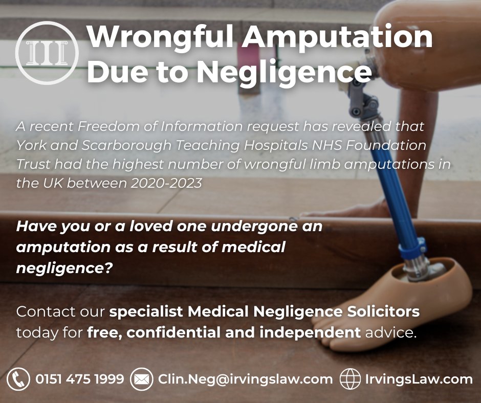 📰Report Reveals Alarming Number of Limb Amputations due to Medical Negligence

Have you or a loved one undergone an amputation as a result of medical negligence?

👇Read more about the 'widespread issue' below👇

irvingslaw.com/report-reveals…