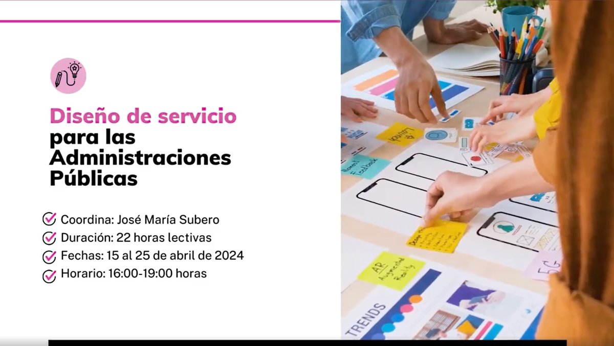 💥💻 ¡Atención! Curso a la vista sobre Diseño de Servicios para las Administraciones Públicas de la mano de <a href="/novagob/">Fundación NovaGob</a> y <a href="/UAHes/">Universidad Alcalá</a>.
Más info e inscripción al curso aquí ✍️ novagob.org/diseno-servici…
#WeAreDifferent #LasCosasOcurrenAquí #sectorpúblico #adminsitraciónpública <a href="/JoseMSubero/">Jose Mª Subero</a>