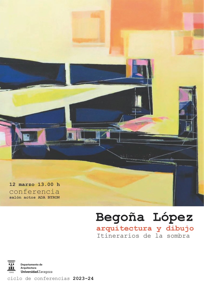 El próximo martes, 12 de marzo, a las 13h, en el salón de actos del edificio Ada Byron, tendrá lugar la conferencia de la arquitecta Begoña López, doctora arquitecta, profesora desde 1989 y artista gráfica.
Esperamos contar con vuestra asistencia.