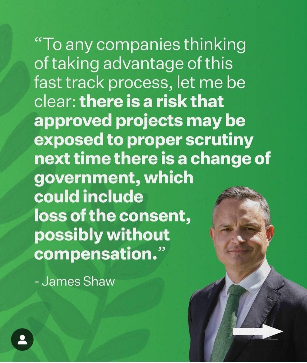 Love this messaging from Greens.

Once, specific project consents are annouced, Greens &amp; Te Pāti Māori could feasibly stop some of the big projects before they start if they annouce they will - if elected in 2026 - withdraw consented projects without compensation.