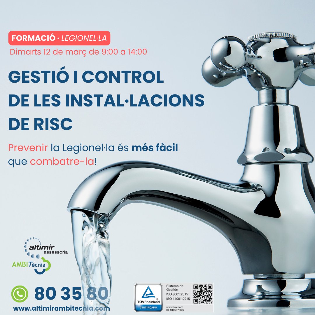 Atenia_AA's tweet photo. La Legionel·la 🦠, present en aigües dolces, és un risc potencial en entorns com ara jacuzzis, rentats de cotxes, xarxes d'aigua freda i calenta.

Formació:
🎓 Gestió i control de les instal·lacions de risc de proliferació de Legionel·la
🗓 12 de març de 9h a 14h
#higiene https://t.co/vT9A52YFJd