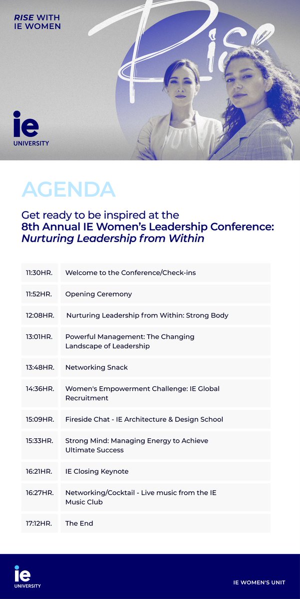 Today we are hosting the 8th Annual IE Women's Leadership Conference! From exploring the importance of physical and mental well-being to reflecting on the past and shaping a more inclusive future, we are ready for insightful chats! Check out our agenda and stay tuned to be in…