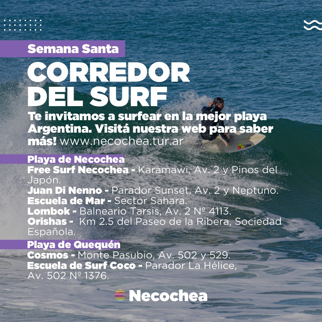 NecocheaTur's tweet photo. En #SemanaSanta activamos el #ModoSurf 🏄🏽♂️
👉🏽📱 Ingresá a https://t.co/g3Qg8bL7ca y conocé el Corredor del Surf, una propuesta pensada para aquellos que aman las actividades acuáticas.
¿Están listos para surfear en #LaMejorPlayaArgentina? 🌊
#MagicamenteNatural #NecocheaTur https://t.co/LHqymzI0HK