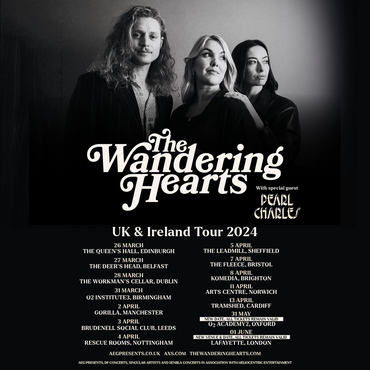 We're sorry to announce that owing to logistical issues, we are having to move our London and Oxford dates. Tickets remain valid. We really hope you can still join us and we look forward to seeing you all at the shows! 🎫 PS have you got your ticket? thewanderinghearts.com