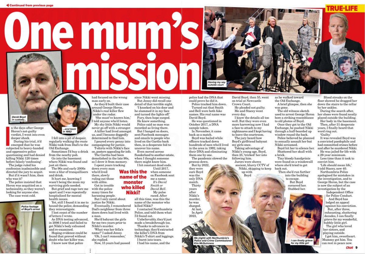 A huge thank you to Sharon Henderson for speaking about her 30-year fight for justice after her daughter Nikki, 7, was brutally killed by David Boyd in 1992. Pick up a copy of @ChatMagazine to read the full story. @northnews