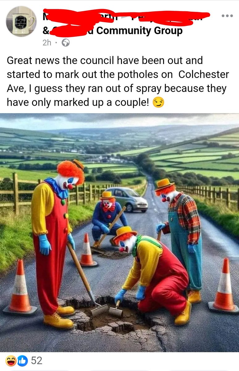 Unexpected consequence of easy access to AI generated imagery. Boomers creating 'funny' images to accompany their 'OMG THE COUNCIL ARE INCOMPETENT' posts. You thought that deep fakes of Biden & Sunak were bad? This is so much worse.