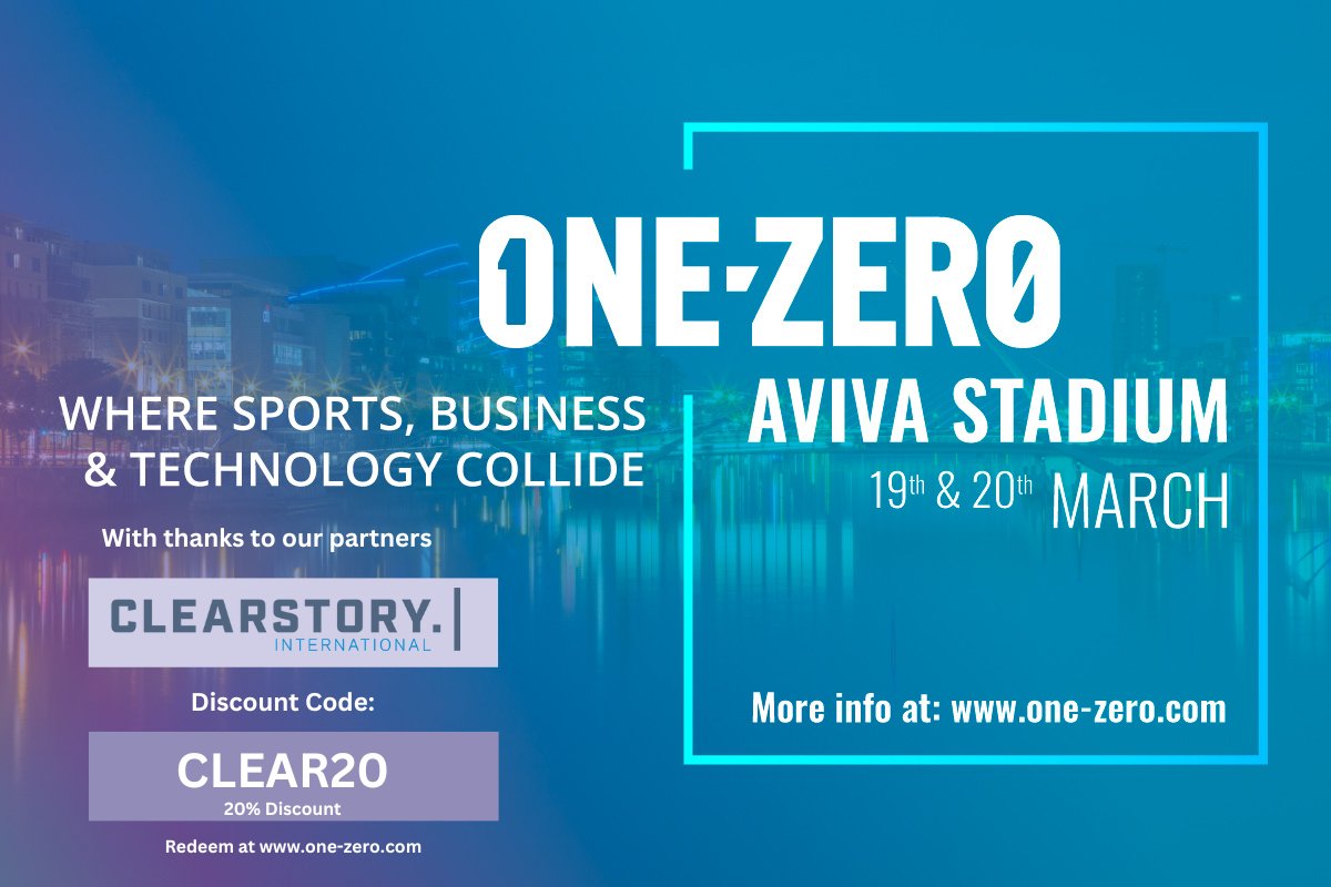 Europe’s premier sportstech and innovation conference, One-Zero, returns to the Aviva Stadium between the 19th & 20th March 2024. Hear from sportstech leaders, expert speakers and industry professionals Get tickets with partner discount code CLEAR20 here: one-zero.com/tickets