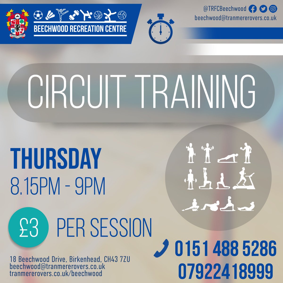 💪 Come along to our Circuit Training session at Beechwood this evening and every Thursday from 8.15pm-9pm, just £3 per session. 📞 Get in touch via either of the phone numbers below for more details👇 #TRFC #SWA