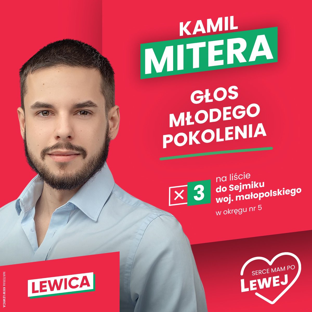 KamilMitera's tweet photo. Oficjalnie ogłaszam, że startuję z 3 miejsca do Sejmiku Wojewódzkiego woj. małopolskiego. To moja druga kampania, podczas której będę chciał z Wami spotykać się i rozmawiać o lepszym regionie. Będę wdzięczny za Wasze wsparcie oraz #RT ✌🏻

#Mitera2024 #GlosMlodegoPokolenia https://t.co/o4ZN5f1Y6K