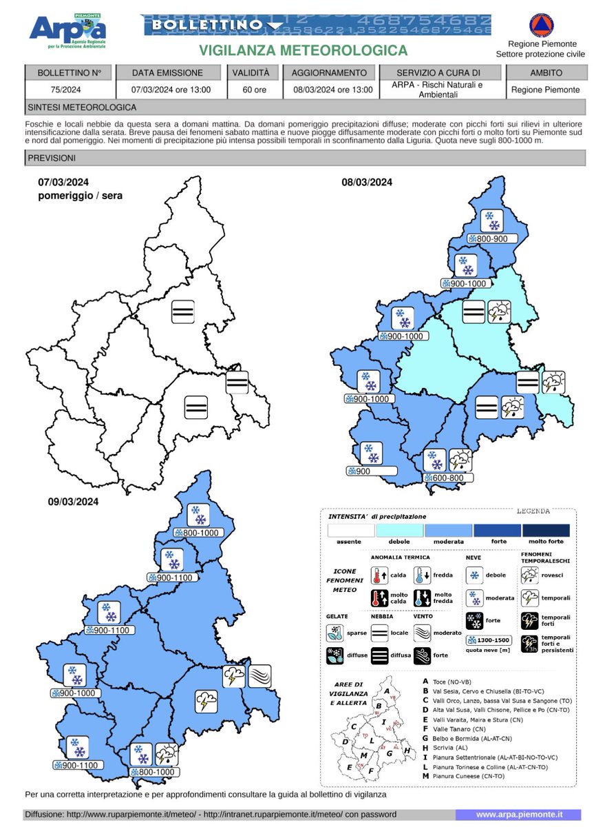 PCProvAL's tweet photo. #vigilanzameteorologica del 7 marzo 2024
Da domani pomeriggio precipitazioni diffuse, moderate localmente con picchi forti in ulteriore intensificazione dalla serata. 
Dati e bollettino #ArpaPiemonte 

Vigilanza: https://t.co/RwcRidrMy0 https://t.co/4h4VKsTW77
