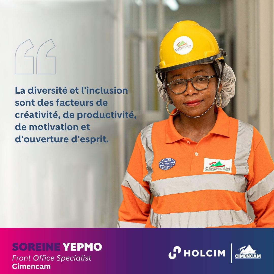 Cimentcameroun's tweet photo. Soreine YEPMO, Front Office Specialist se prononce sur l'inclusion.🤝
«La diversité et l'inclusion sont des facteurs de créativité, de productivité, de motivation et d'ouverture d'esprit.»
#InspireInclusion
#BuildProgressWithUs
#IWD2024
#Holcim
#Cimencam https://t.co/0iuBMi4bWH