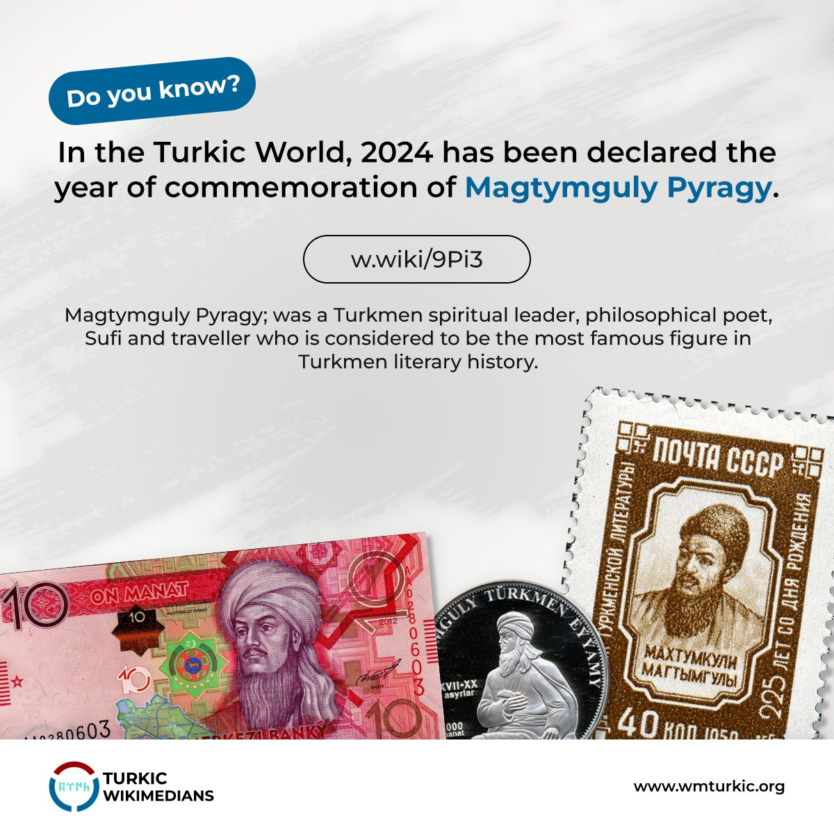 In the Turkic World, 2024 has been declared the year of commemoration of Magtymguly Pyragy.

w.wiki/9Pi3

#WMTurkic #MagtymgulyPyragy