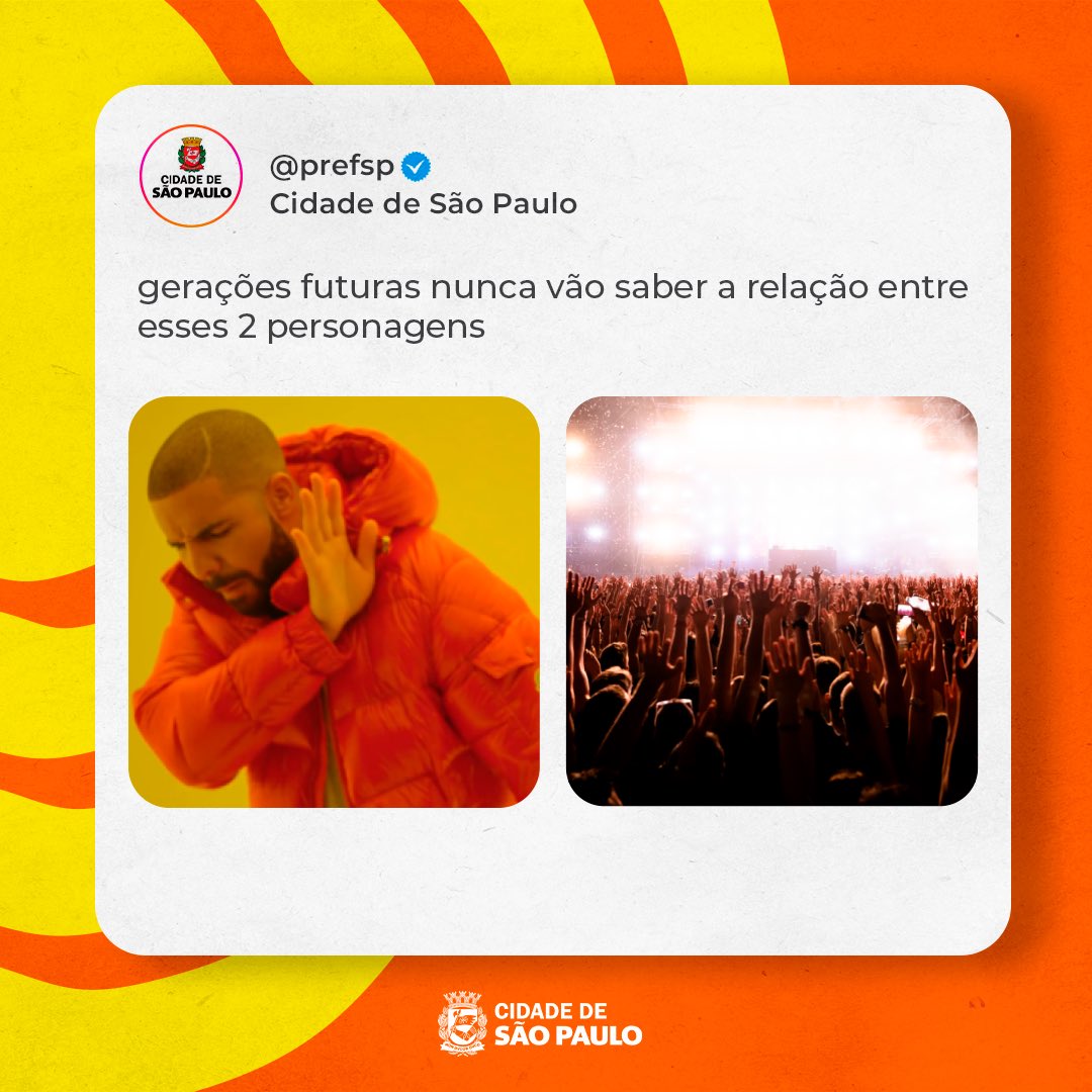 prefsp's tweet photo. Bom dia, éssipê.

Geração Z (estagiário) desafiou o chefe (Millennial) a descobrir memes para essa trend, pode isso? 👀

#SP #SãoPaulo #Drake #Icegurt #Playcenter #90Kids #Anos2000 #CidadedeSãoPaulo #FY #Sorvete #Orelhão #Mappin #PrefeituradeSãoPaulo #LANhouse #AlmaGêmea https://t.co/UuBRaryWxZ