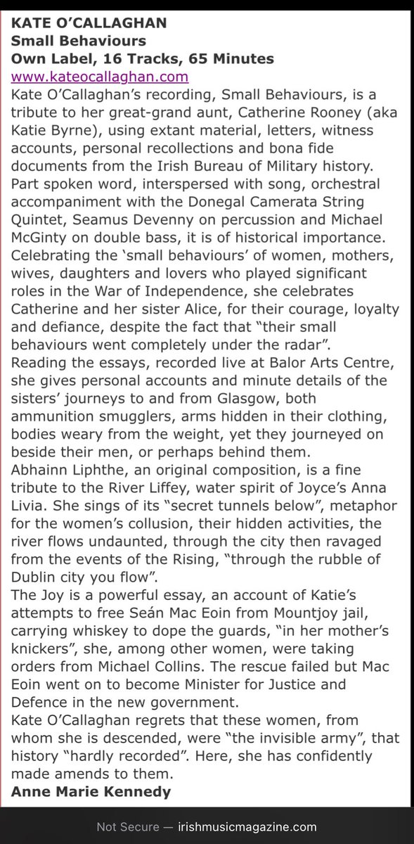 kateocalmusic's tweet photo. Delighted with this review of my new album, thanks to Irish Music Magazine official. Wonderful also to be sharing a page with a host of great Donegal artists @TheHenryGirls @without_willow @megannicruairi
https://t.co/T19VxDLEeP
#SmallBehaviours #NewAlbumRelease #newmusic2024 https://t.co/tdNusFwxqO