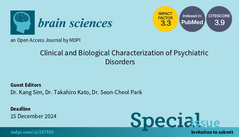 BrainSci_MDPI's tweet photo. #mdpibrainsci New Special Issue Open for Submission! Clinical and Biological Characterization of Psychiatric Disorders
https://t.co/sQ4DUmRCJm
@MDPIOpenAccess @MediPharma_MDPI @Scilit_
#neuroscience #brain #psychiatry #PsychiatricDisorders #NeuralBasis #neuroimaging #anxiety https://t.co/C3cCGt5B4p