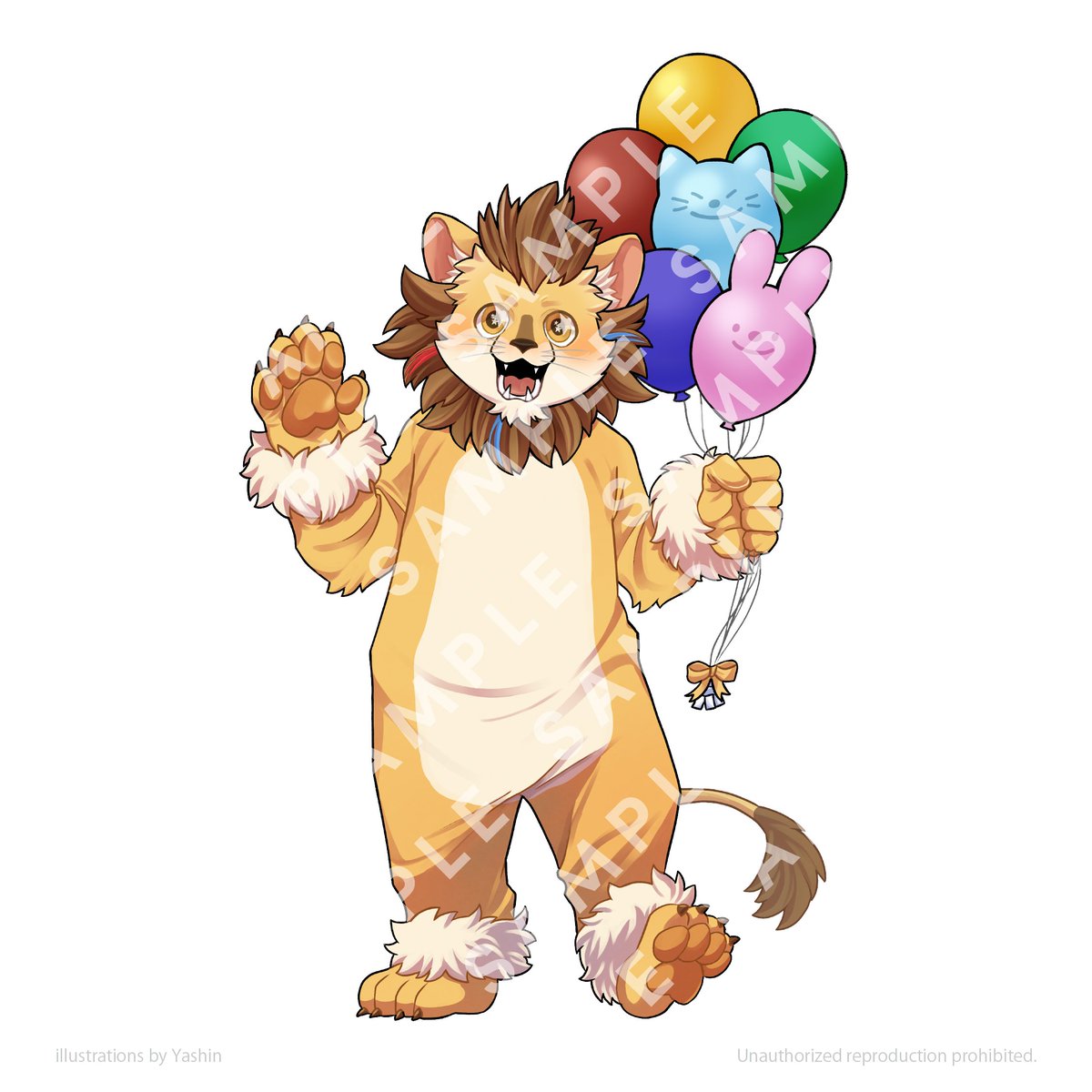 balloon lion ears 1boy lion boy male focus furry male lion tail  illustration images
