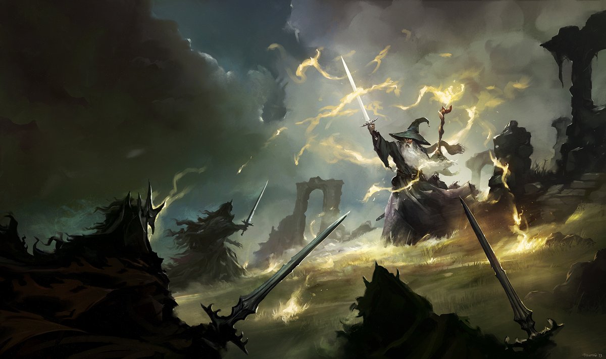 Xell07's tweet photo. "Gandalf enfrentando a los Nazgûl en la Cima de los Vientos"

He tenido la suerte de poder ilustrar esta escena y aportar mi granito de arena a este mundo que me apasiona. 

Mención especial a mi consejo de sabios con @JaviGil5 y @NoviembreNoc que me ayudaron con su sapiencia💚 https://t.co/EFK4AP1Usj