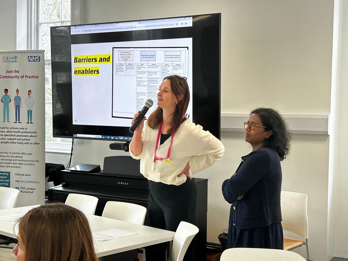 TCST_London's tweet photo. Hearing from Nikki MacFarlane, Lead Nurse, Enhanced Supportive Care, @LG_NHS and Usharani Augustine, Metastic Breast Cancer Clinical Nurse Specialist PRUH on opportunities for shadowing and development
#CancerCOP https://t.co/dszSLfrlu5