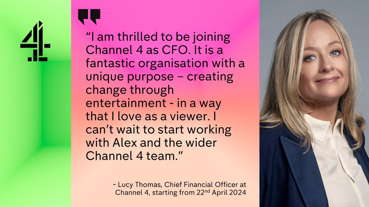 We are delighted to announce the appointment of Lucy Thomas as Chief Financial Officer at Channel 4. Read more here: channel4.com/press/news/cha…