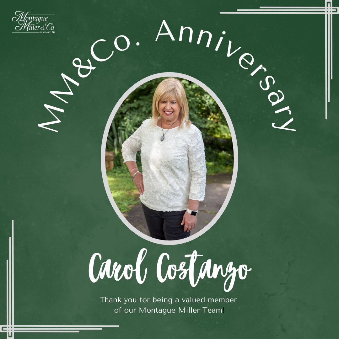 MontagueMiller's tweet photo. Carol Costanzo has been a valued team member since 2010. We look forward to celebrating many more anniversaries with you!

#thankyou #team #workanniversary #charlottesville #charlottesvilleva #realestateagent #cvillelocal #realtor #teamwork #realtors #teamworkmakesthedreamwork https://t.co/kQuAckutTL